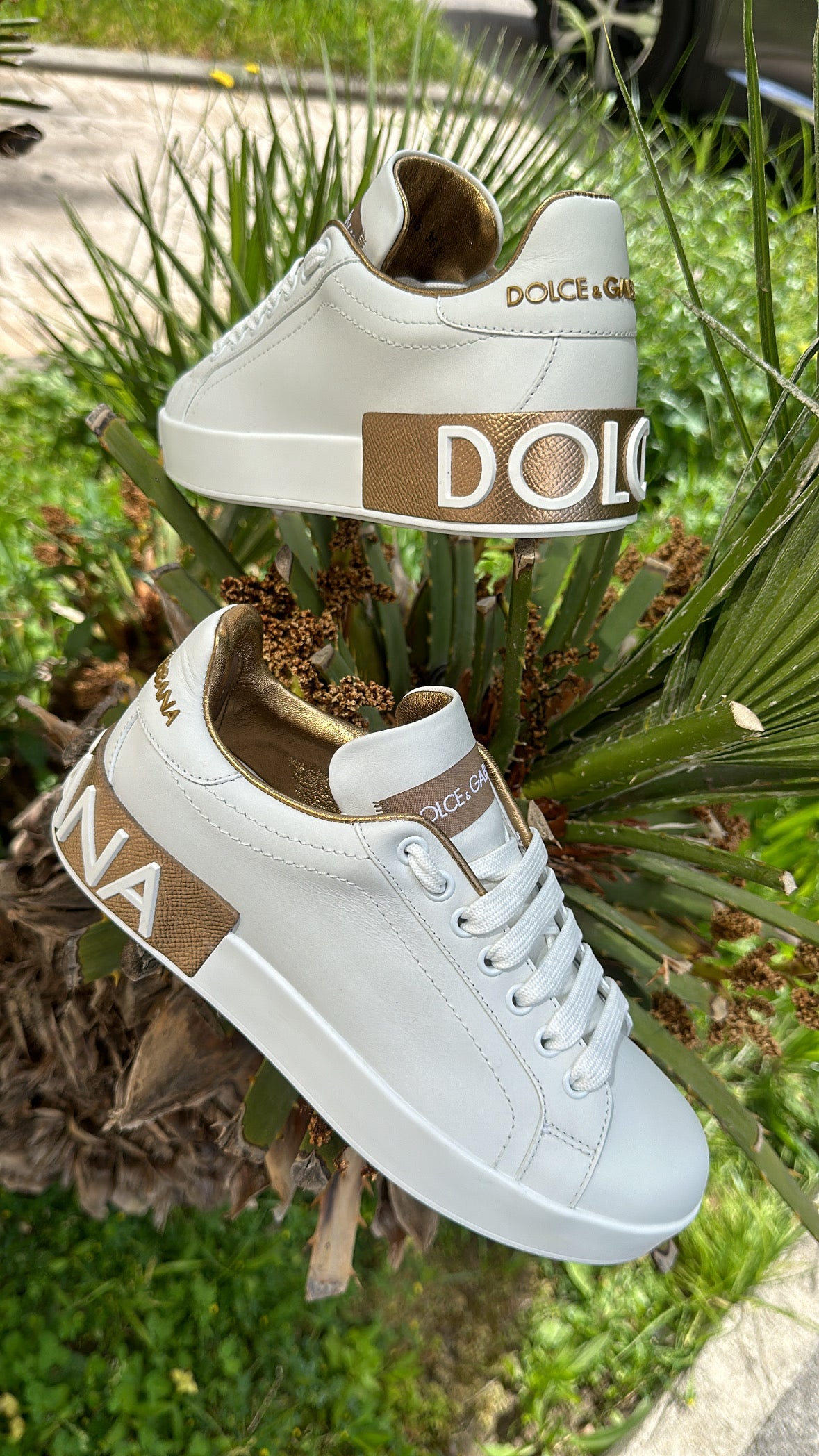 Dolce & Gabbana SNEAKER PORTOFINO IN PELLE DI VITELLO Bianco/Oro