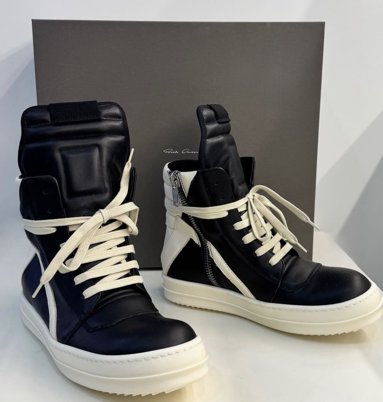 Rick Owens SNEAKERS GEOBASKET IN PELLE NERA